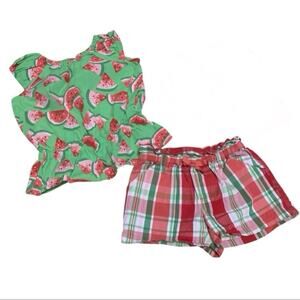 Gymboree Girls Size 4 Watermelon Peplum Top Paperbag Shorts Outfit Set